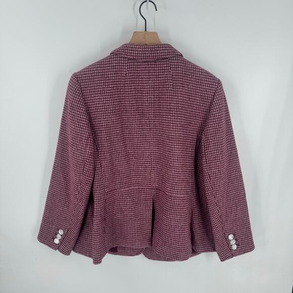 Talbots Pink Houndstooth Print Shetland Wool Two Button Blazer Jacket Size 16W - Picture 3 of 10